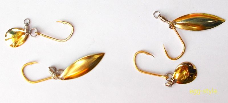 魚を惑わす光ものの回転するブレードと特徴的なシングルフック