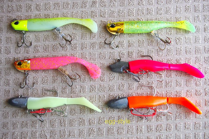 本日の鮮やかな色合い 汎用ジグヘッドをトレブルのダブルにした